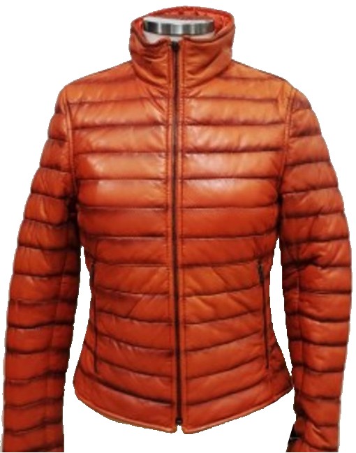 orange puffer leather jacket