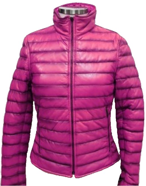 pink puffer leather jacket