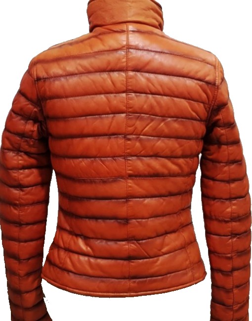 orange puffer leather jacket