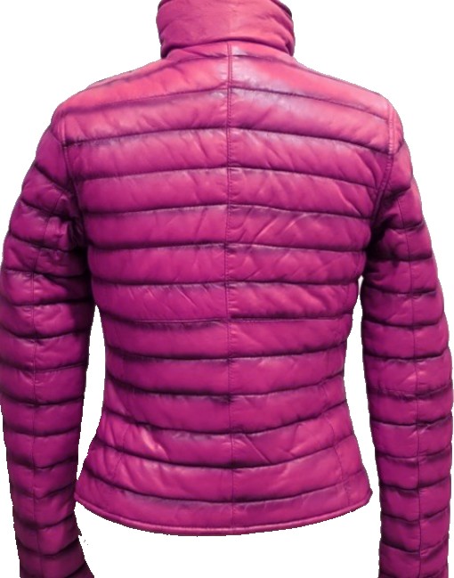 pink puffer leather jacket