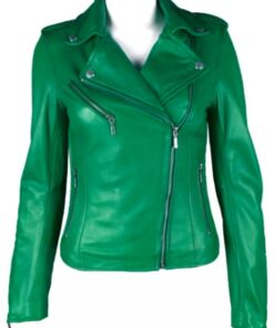 Women Green Biker Leather Jacket