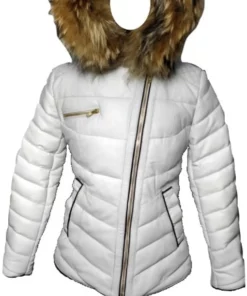 white puffer leather jacket