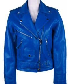 Blue biker Leather Jacket