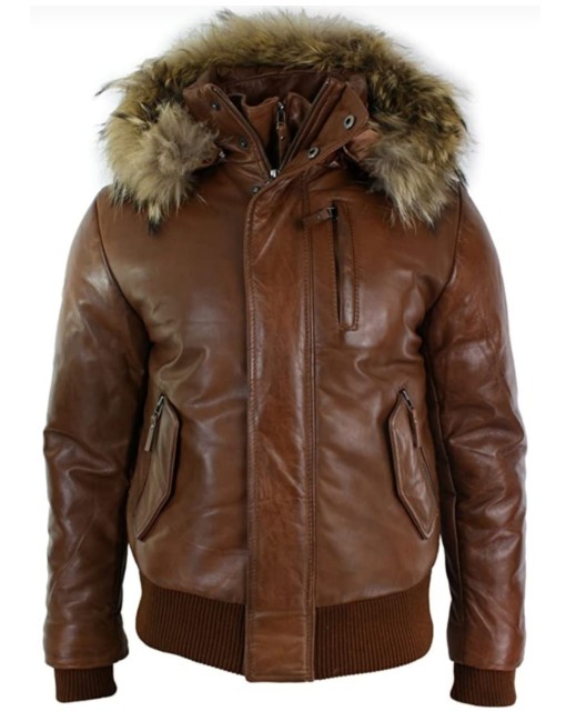 Mens Fox Fur Bomber Leather Jacket | Shop Genuine Leather -Bioleathers