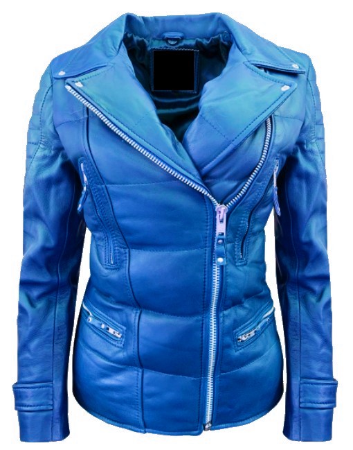 Blue puffer leather jacket