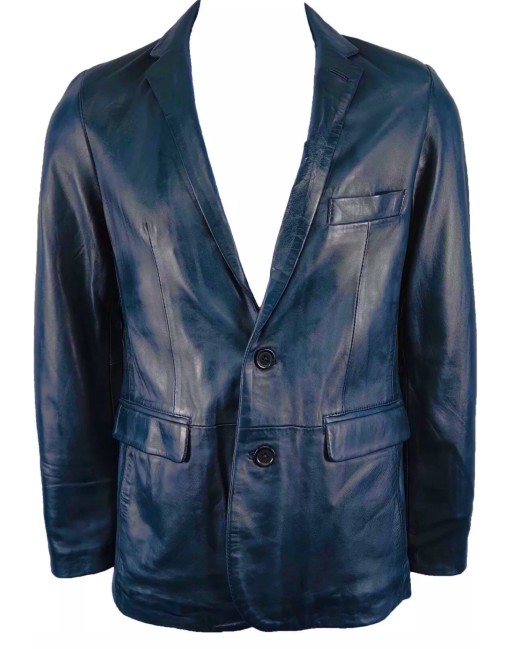 Blue leather blazer