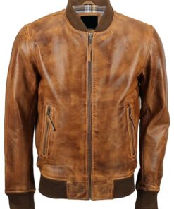 Tan bomber Leather Jacket