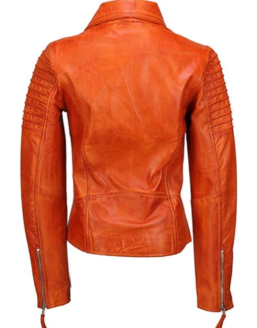 orange biker leather jacket