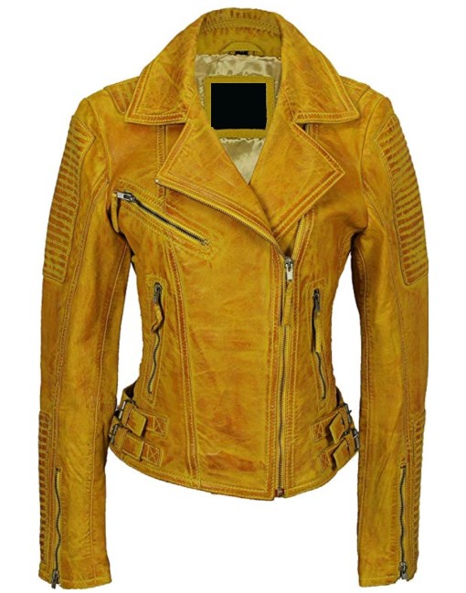 yellow biker leather jacket