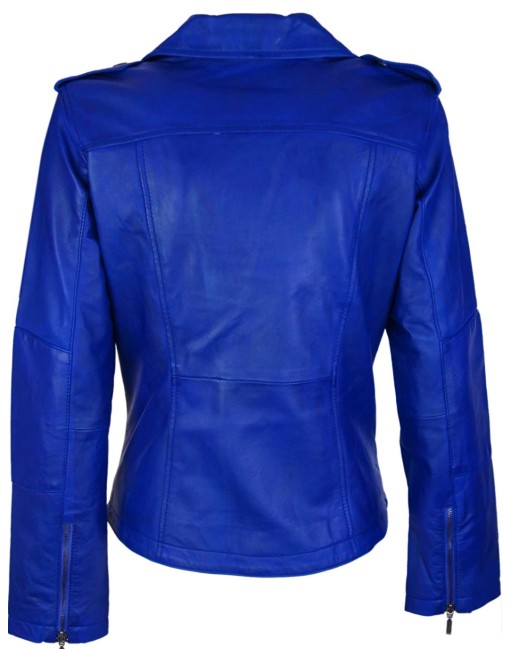 blue biker leather jacket