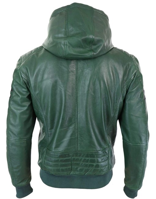 green bomber leather jacket