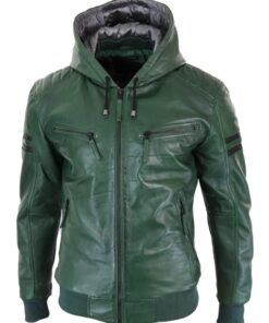 Green bomber Leather Jacket
