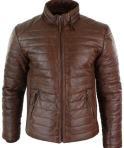 light brown puffer leather jacket