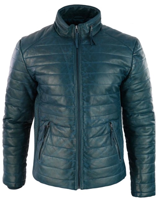 royal blue puffer leather jacket