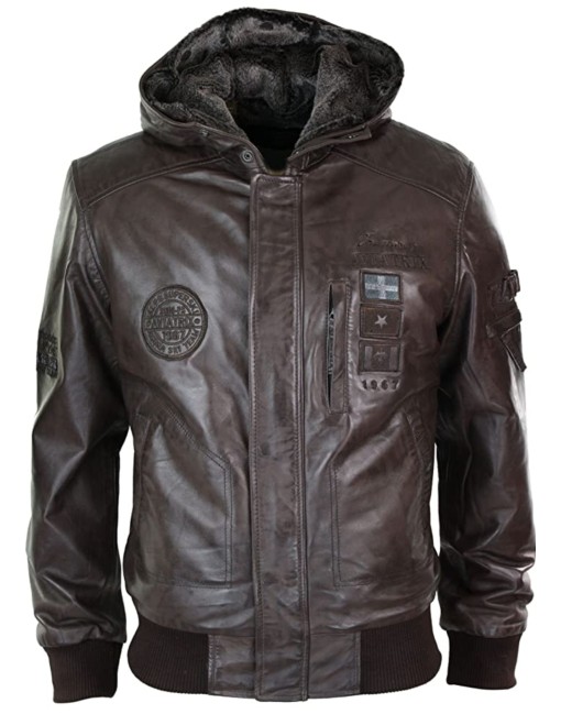 chocolate brown bomber leather jacket