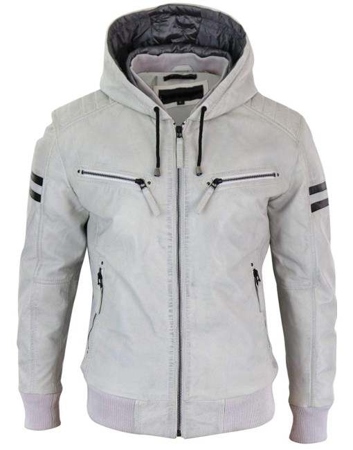 mens white bomber leather jacket