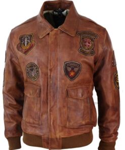 mens brown bomber leather jacket