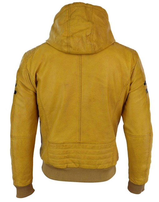 yellow bomber leather jacket