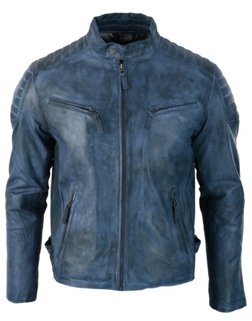 grayish blue biker jacket