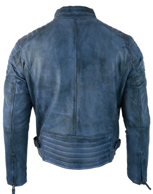 grayish blue biker jacket