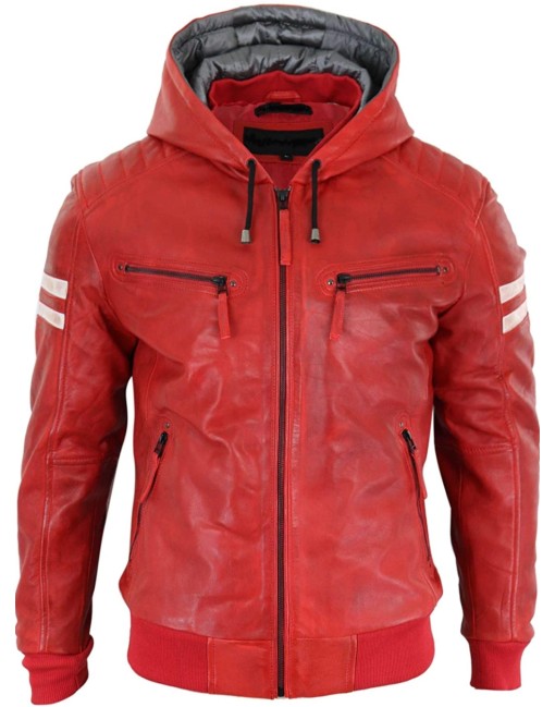 mens red bomber leather jacket
