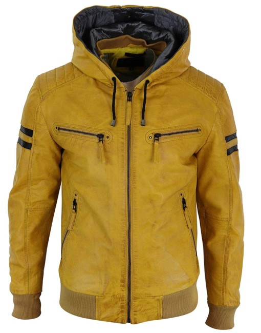 mens yellow bomber leather jacket