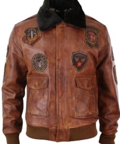brown aviator leather jacket