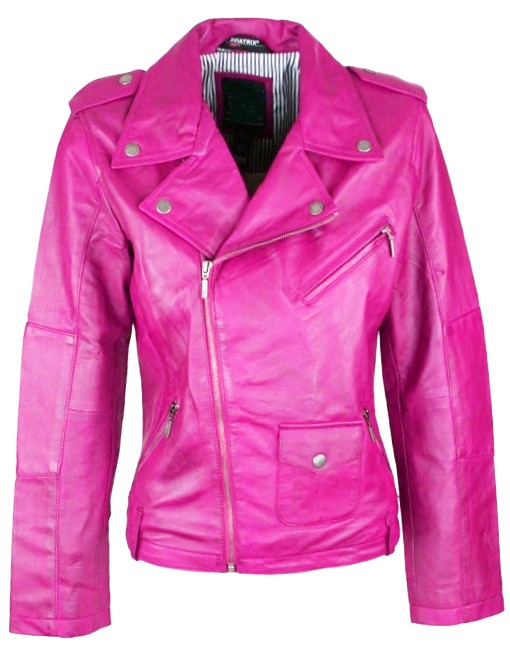 pink biker leather jacket