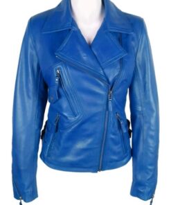 blue biker leather jacket