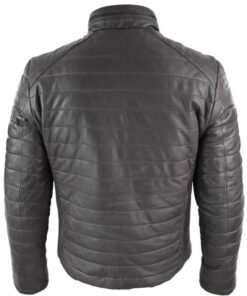 gray puffer leather jacket