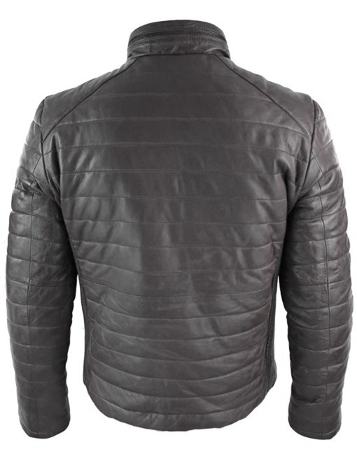 gray puffer leather jacket