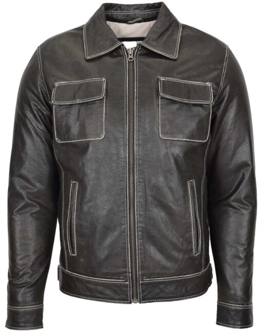 Men Gray Leather Jacket