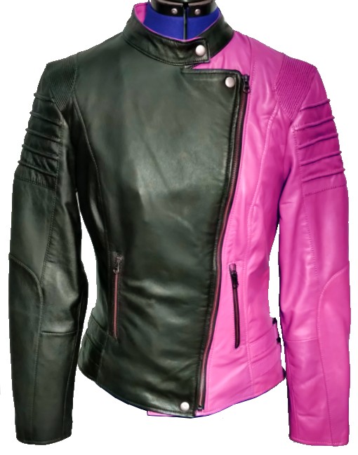 black pink leather jacket