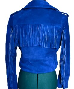 blue suede fringe jacket