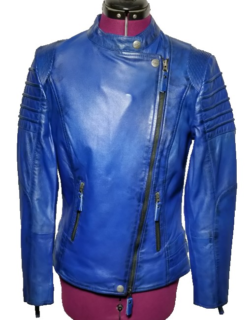 blue ladies leather jacket
