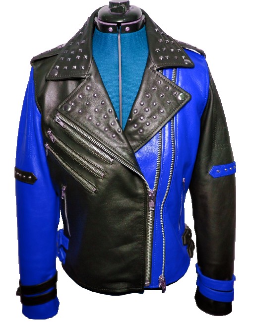 black blue leather jacket
