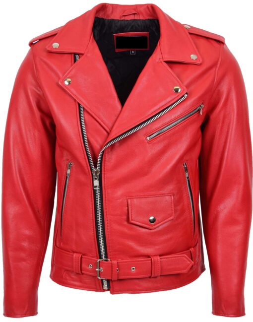 red biker leather jacket