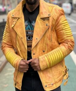 Yellow biker Leather Jacket
