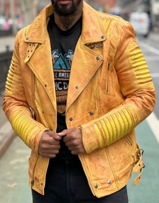 Yellow biker Leather Jacket