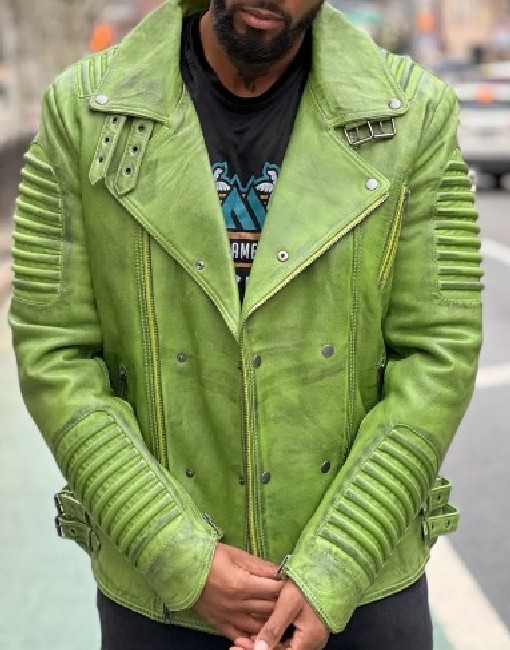 Green biker Leather Jacket